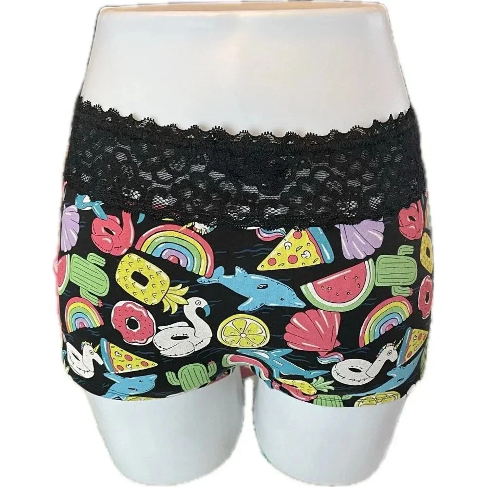 Torrid 0 Summer Beach Pool Graphic Wide Lace Waistband Cotton Boyshort Panties - Picture 2 of 5